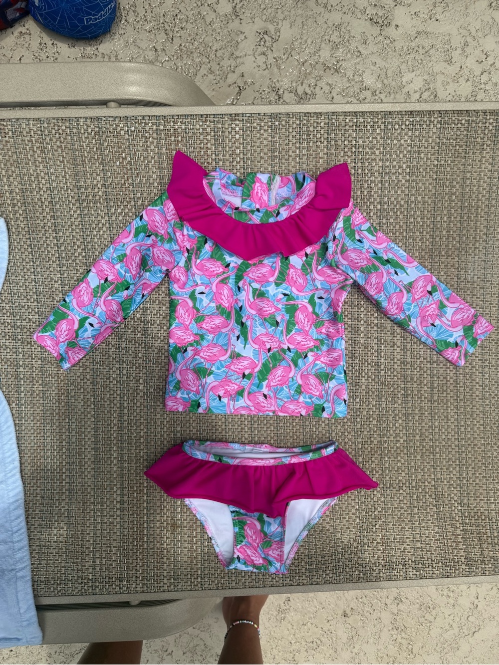 Girls Pink Flamingo Ruffle Rash Guard Two-Piece Swim Set